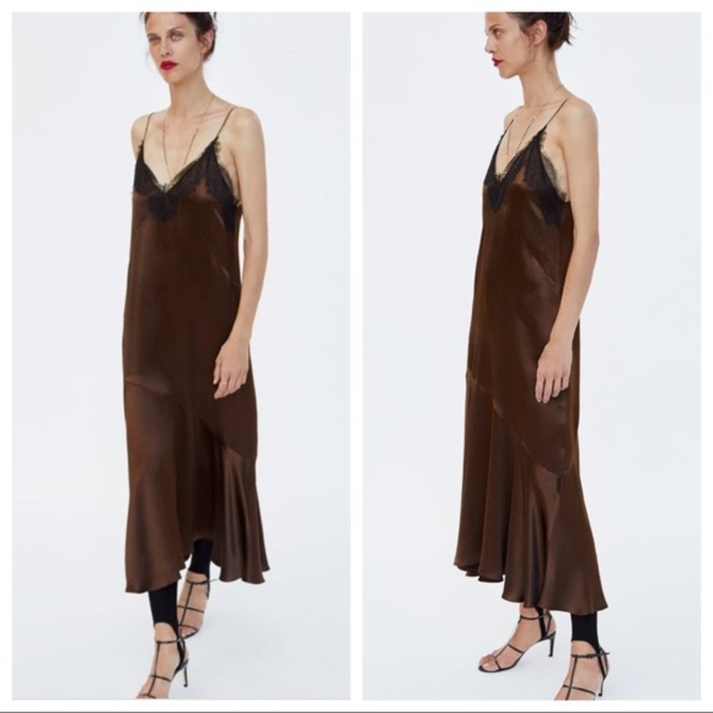 Zara Slip Dress with Lace at Neck